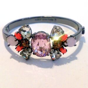 Juicy Couture Gunmetal and Pink Rhinestone Cluster Hinged Bangle Bracelet